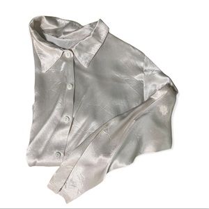 white silk button up long sleeve blouse